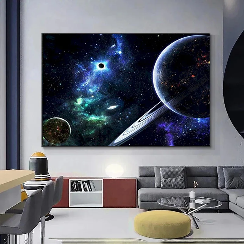 Космическая Луна и Вселенная звездная планета земля пейзаж холст живопись