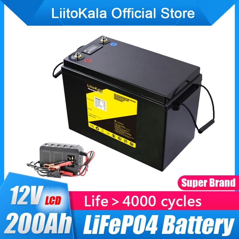 12V 200Ah LiFePO4 Battery BMS Lithium Power Batteries 3000 Cycles For 12.8V RV Campers Golf Cart Off-Road Off-grid Solar Wind