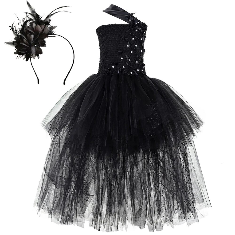

Черные низкие платья с бантом для девочек, костюмы на день рождения и Хэллоуин для детей, нарядное платье-пачка, наряд, бальное платье для та...