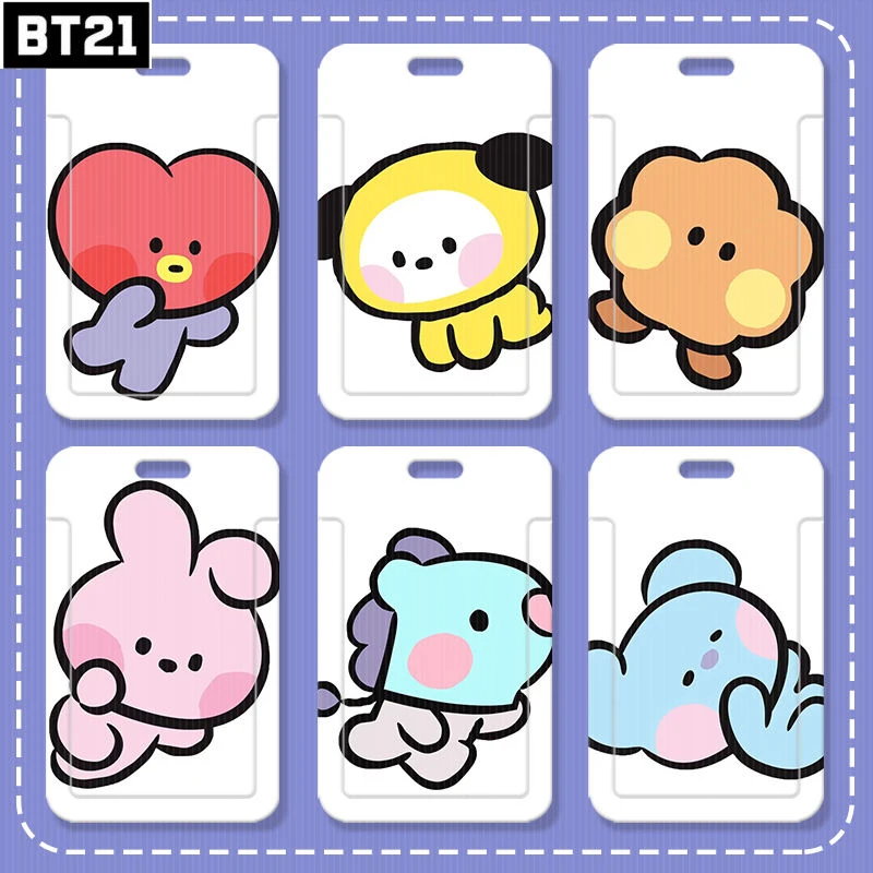 Cartoon Bt21 Id Card Cover Student Bus Card Card Bag Portable Anime Girl Heart Bt21 Subway Card Access Control Slide Card Cover