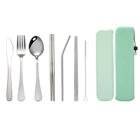 8pcsset travel camping cutlery set portable tableware stainless steel chopsticks spoon fork steak knife with storage case