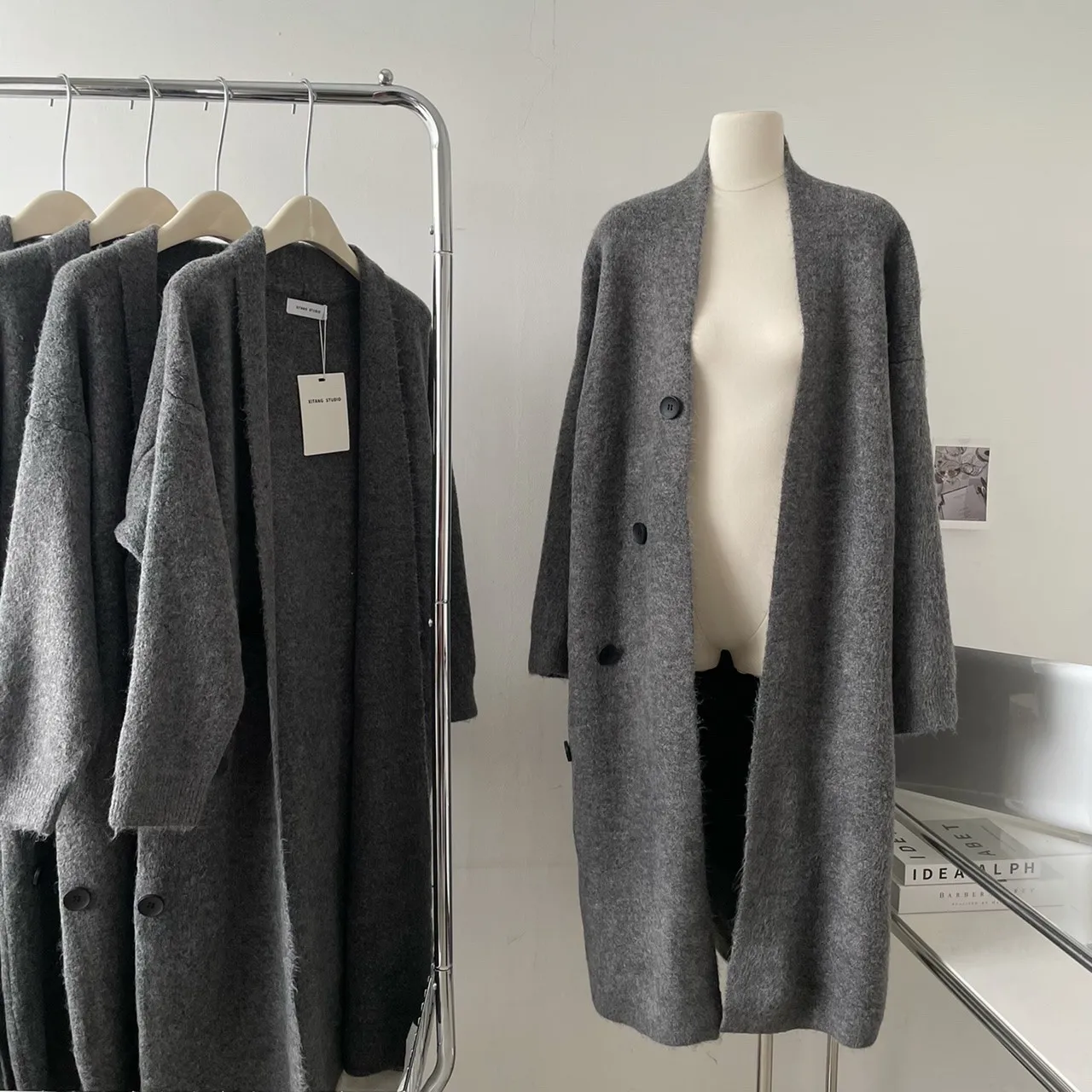 

Lauri Laki Cardigan Women Long Knitted Casual Vintage Loose Grey Sweater Coat Solid Oversized Sweater Korean Fashion Outerwear