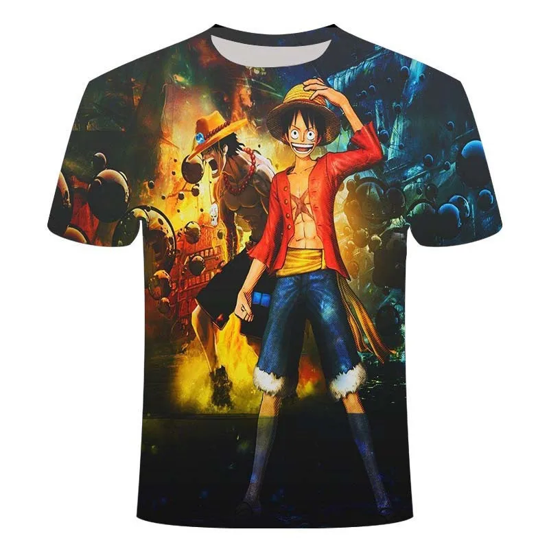 Kawaii аниме периферийный герой Luffy 3D печать футболка одежда цельный мультфильм