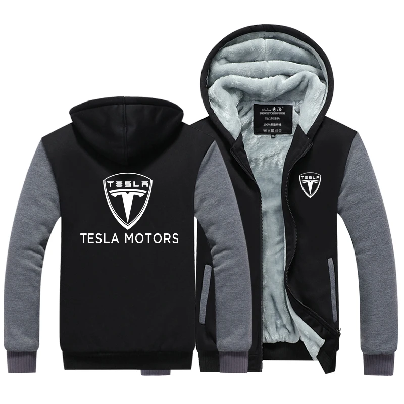 

2022 Winter Druck TESLA Auto Logo Verdicken Jacken Männlichen Hoodies Zipper Sweatshirts Trainingsanzug männer Mäntel