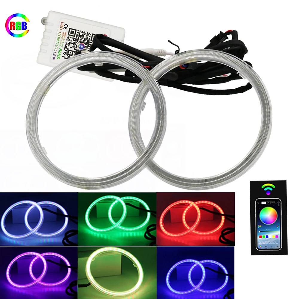 

2PCS Car Rings COB RGB 60MM 70MM 80MM 90MM 100MM 110MM 120MM LED Halo Rings Headlight Car Angel Eyes Mobile APP With Cover