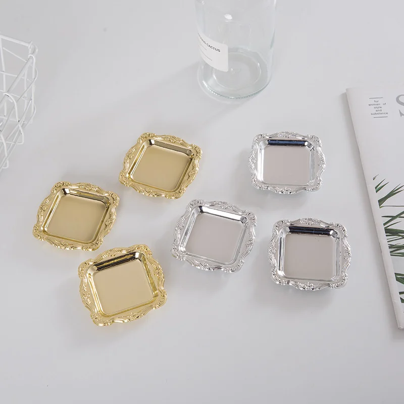 

20Pieces Gold Storage Mini Tray Silver Cake Fruit Plate Jewelry Display Plastic Tray Party Sushi Plate For Home Decor