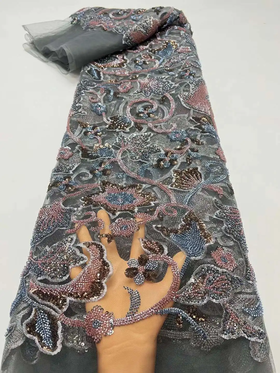 Роскошное Свадебное платье с 3D бисером кружевная ткань хрустальные бусины 5