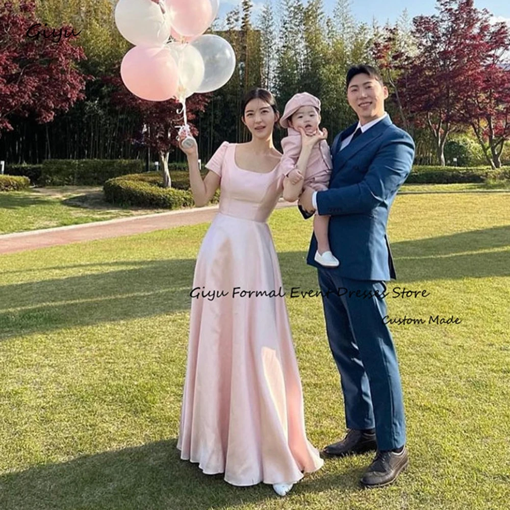 Простое детское розовое атласное вечернее платье Giyu корейское для выпускного