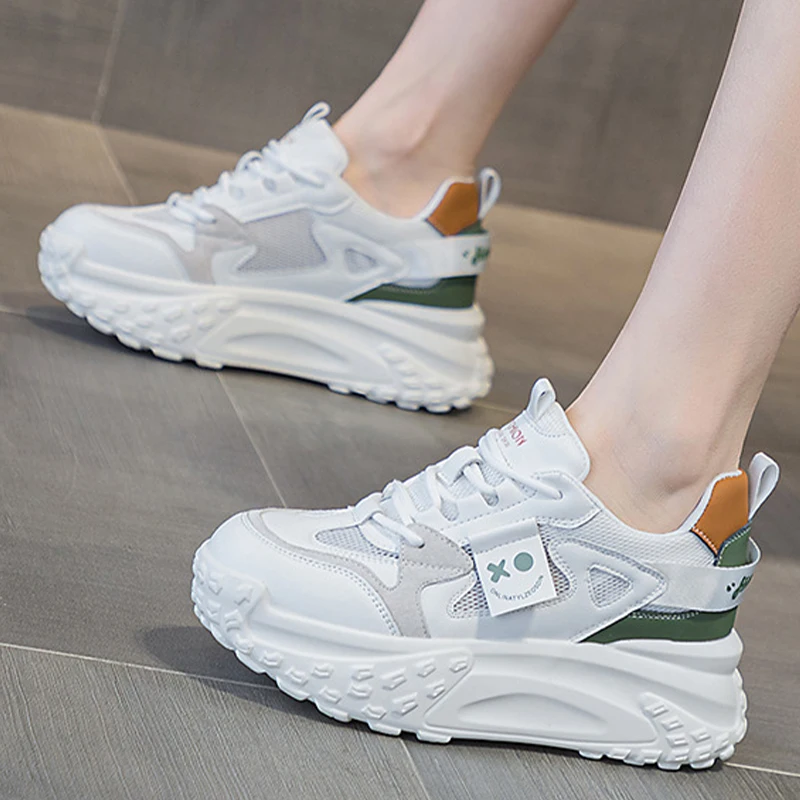 6cm Air Mesh Women Summer Shoes Platform Sneakers Soft Sole Chunky Smiley Women Fashion Sneakers Breathable Sneakers Woman Shoes