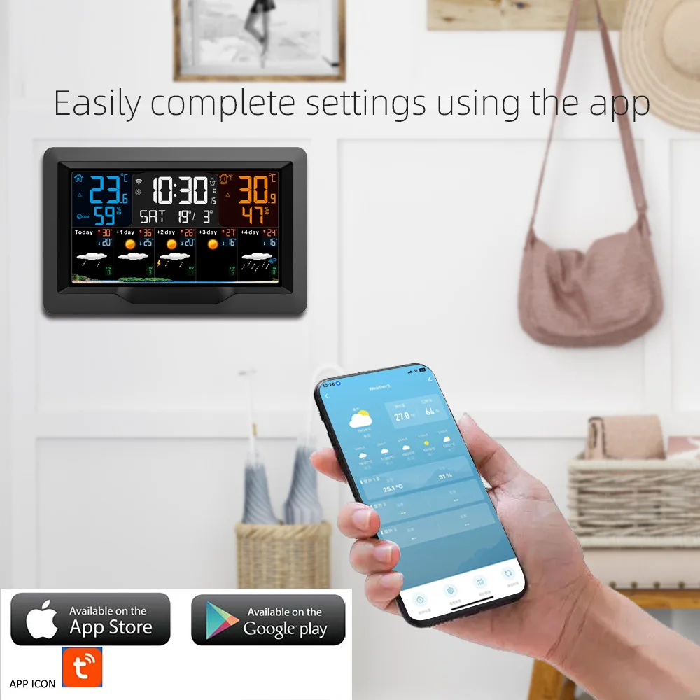 Метеостанция Tuya с большим цветным экраном и Wi-Fi