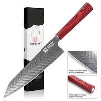 keemake 8 inch chef knife japanese damascus aus 10 steel blade kiritsuke kitchen knives red g10 handle sharp meat cutter tools