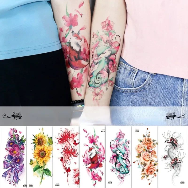 

Водостойкая временная татуировка-наклейка с цветами, искусственная татуировка для тела, искусственная татуировка для женщин и мужчин, имитация татуировки-вспышки