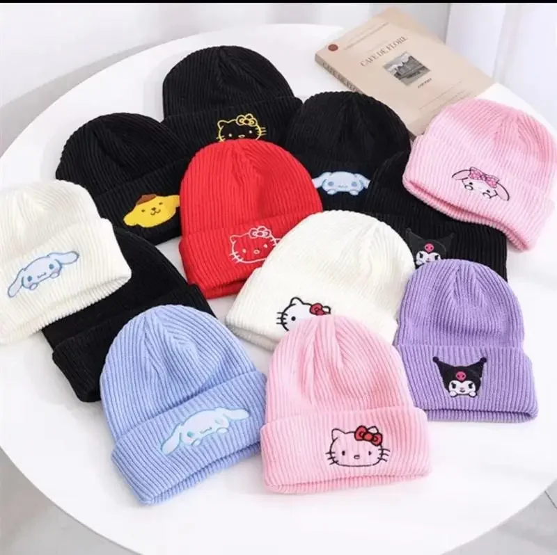 Saniros Hello Kitty вязаная шапка женская милая шапка-бини Cinnamoroll Kuromi зимняя теплая