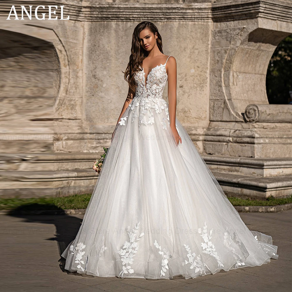 Женское свадебное платье с открытой спиной ANGEL Boho блестящее ТРАПЕЦИЕВИДНОЕ