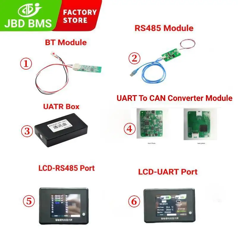 

JBD Smart BMS Accessories BT Module UART RS485 LCD Displayer For Lithium Battery Li-ion Lifepo4 With Communication Function