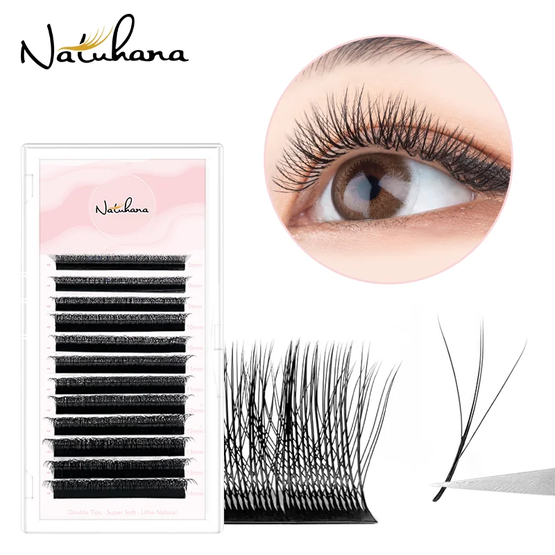 

NATUHANA W Shape Eyelash Extensions 3D Premade Volume Fan Lashes W Style Lashes Soft Faux Mink Volume Eyelash Makeup Tools