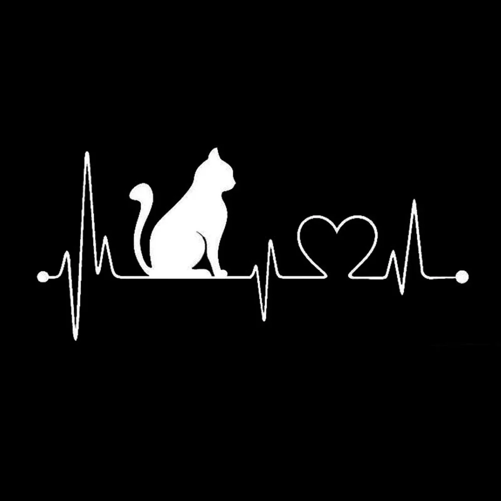 

PVC 30cm x 14cm Lovely Car Accessories Sticker Lovely Pegatina Coche Cat Electrocardiogram Waterproof Decorative Decals KK