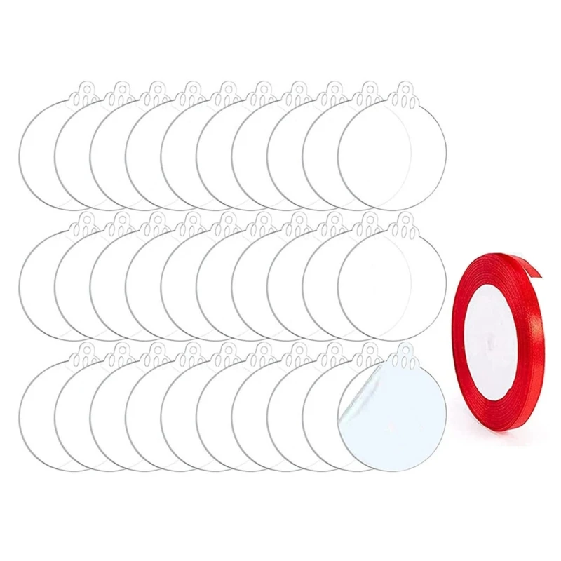 

Акриловая пустая круглая рождественская подвеска, набор лент, декоративный аксессуар M68E