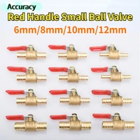 red handle copper small valve 6mm 8mm 10mm 12mm hose barb inline brass water oil air gas fuel line ball valve pipe fittings
