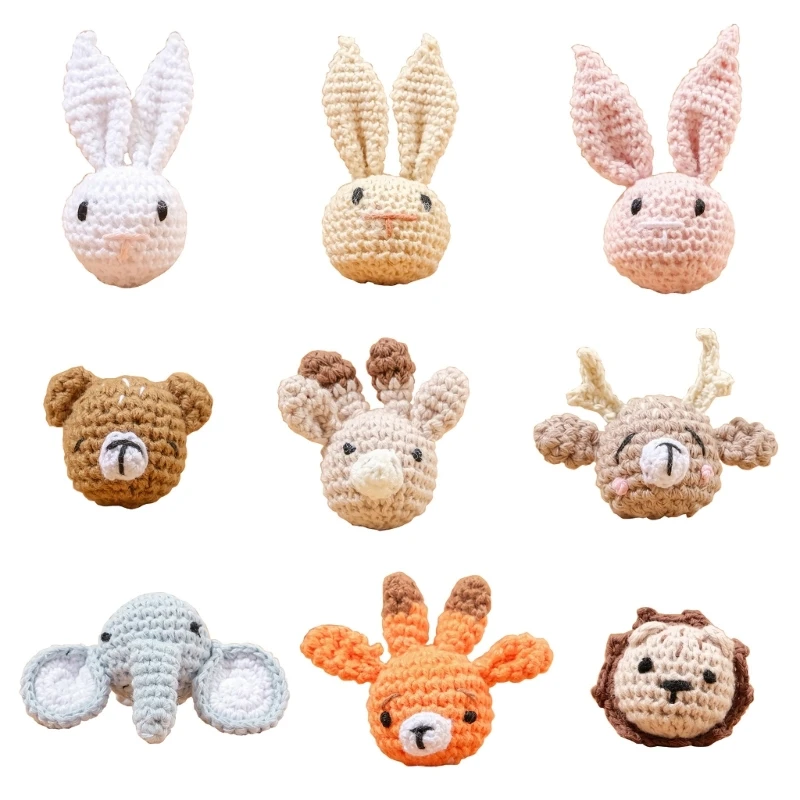 

2023 New Handmade Crochet Animal Head Accessory DIY Baby Pacifier Chain Part Newborns Teether Toy Infant Chewing Toy Shower Gift
