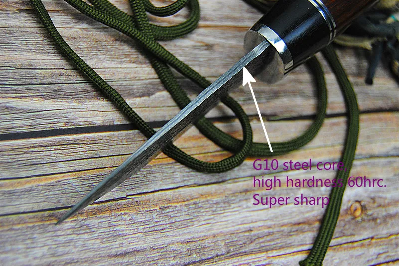 Дамасский сандаловый уличный прямой нож для охоты на открытом воздухе в