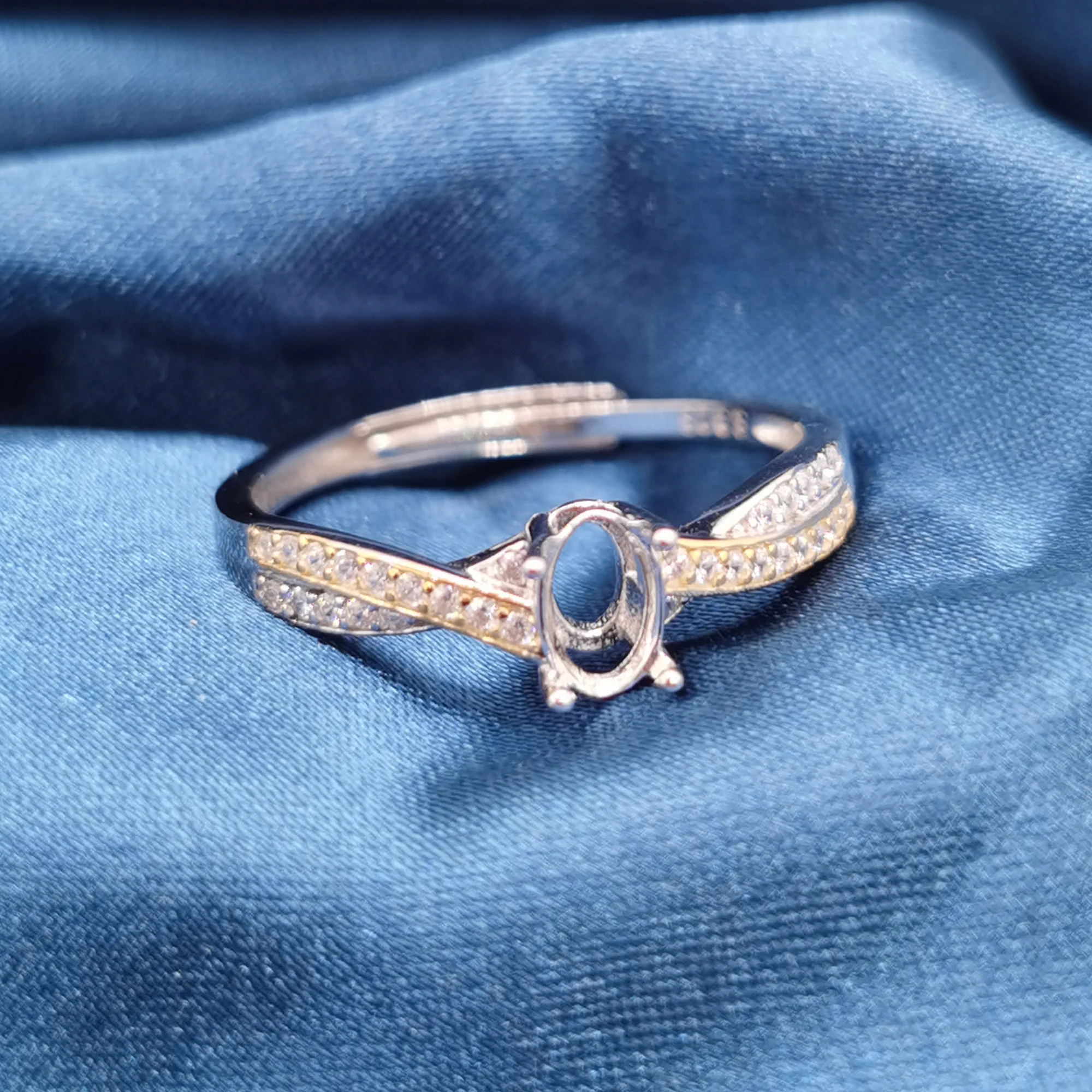 

18K Yellow Gold and White Gold Plating 925 Silver Gemstone Ring Setting Engagement Ring DIY Jewelry Making Supplier