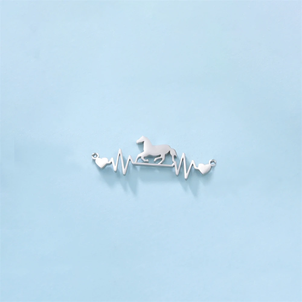5pcs/Lot Stainless Steel Horse Animals Charms For Jewelry Making Wholesale Cardiogram Pendants Diy Handmdae Necklace Accessories