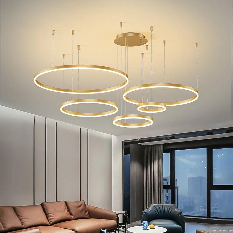 murlamp modern luxury round led chandelier bedroom living room dining room lighting golden black halo chandelier
