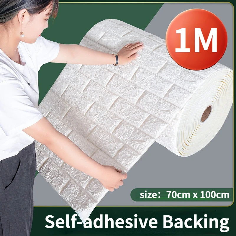 

1M/0.5M Long 3D Brick Wall Stickers DIY Decor Self-Adhesive Waterproof Wallpaper for Kids Room Bedroom Kitchen Home Wall Decor
