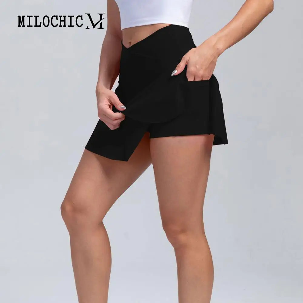 

Женская плиссированная теннисная юбка, однотонная трапециевидная Короткая юбка для гольфа, фитнеса, свободного кроя, одежда для отпуска