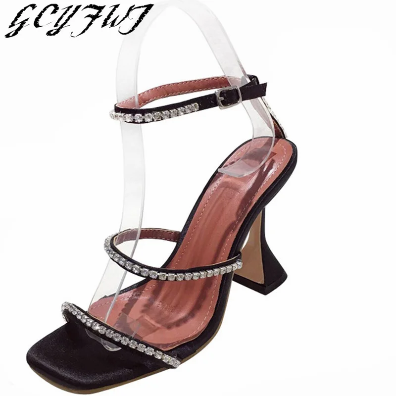 

New Crystal Women Sandals Wine Cup Heel Square Toe Female Pumps Wedding Party Dress Fashion Breathable Non-Slip Tenis Feminino