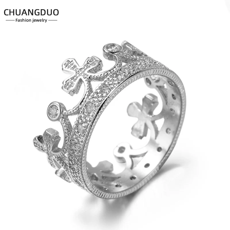 

New Fashion Promise Queen Crown Rings for Women Crystal Zircon Bridal Party Wedding Jewelry Delicate Female Engagement Ring Hot