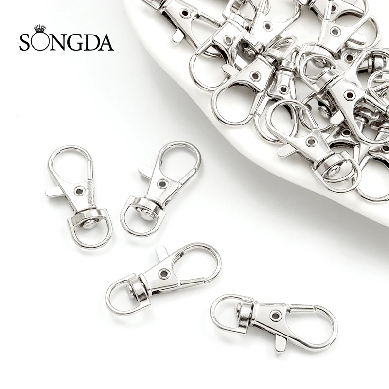 

10pcs Swivel Lobster Clasp Hooks Keychain Silver Color Key Rings Connectors for Bag Belt Dog Chains DIY Keychain Making Supplies
