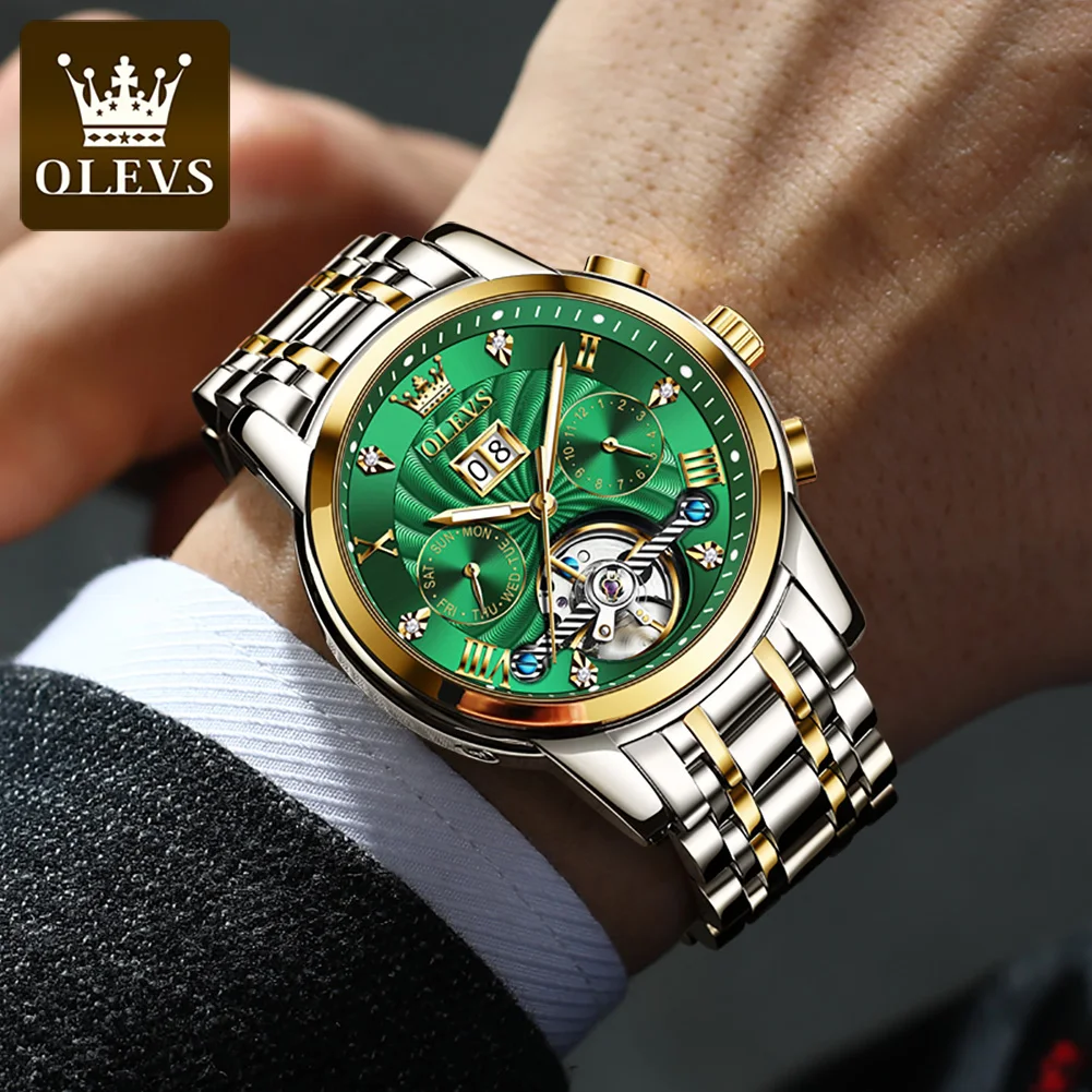 

OLEVS 9910 2023 New Luxury Clock For Men Automatic Watch Waterproof Stainless Steel Mechanical Watches Luminous Male Wristwatch