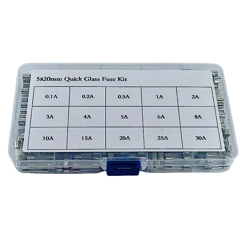 15Kinds 150pcs 5*20 Fast-blow Glass Fuse Assorted Kit 0.1A-30A Household Fuses Automobile Glass Tube Fuse