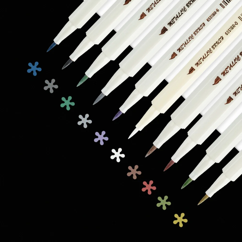 

10pcs Metal Paint Pen Marker Set Soft Head Brush Pearlescent Watercolor Pen Color Metal Pen