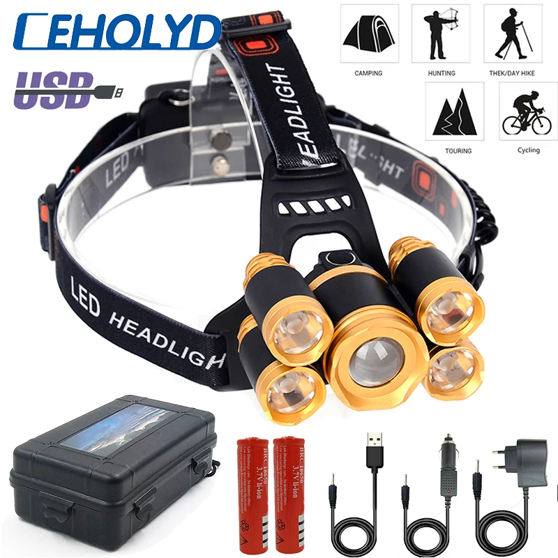 Ceholyd Led Headlamp Head Flashlight Waterproof Fishing Torch Lamp XM-L T6 Zoomable for Camping Headlight 18650 Battery