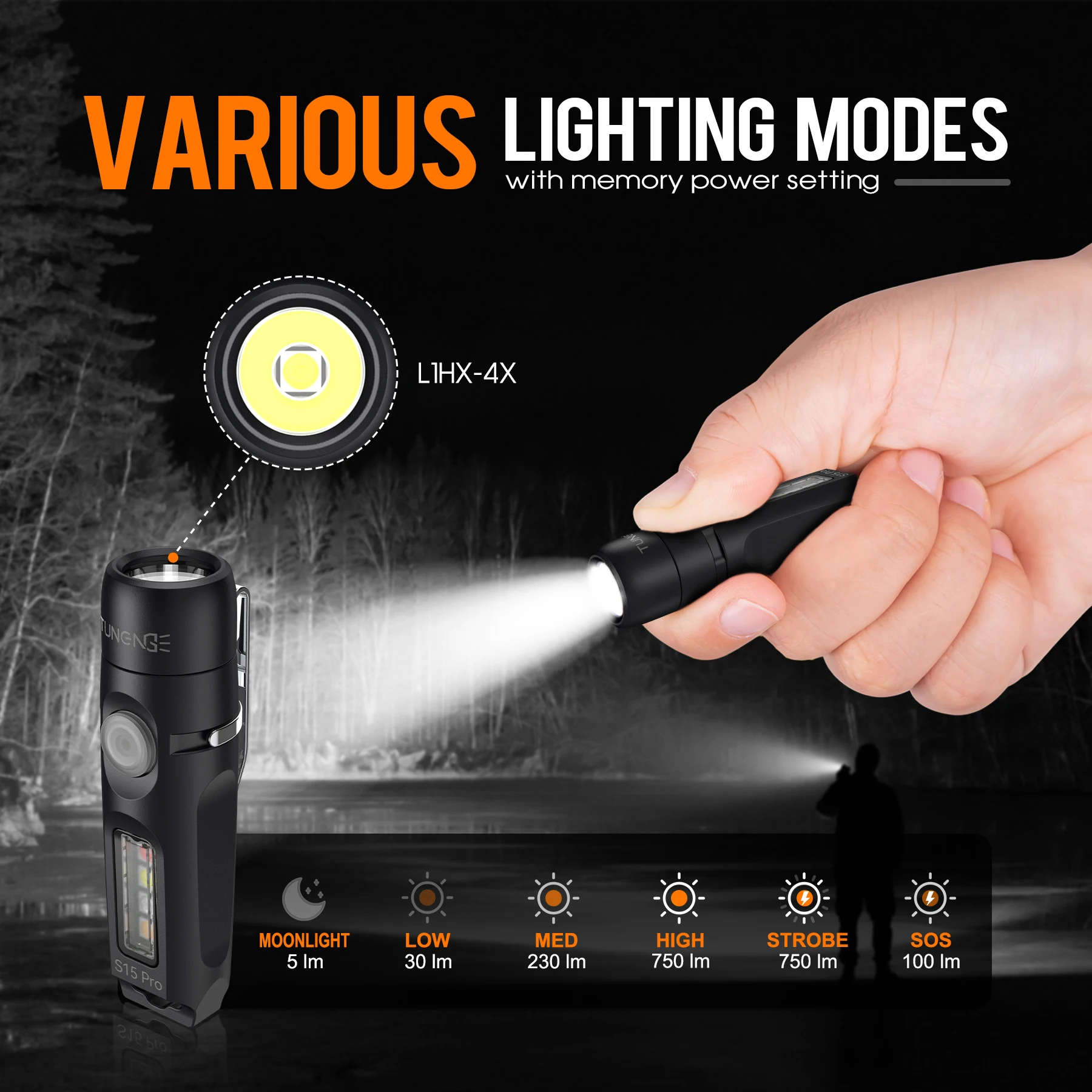 Мини-фонарик TUNENGE S15Pro, портативный светодиодный фонарик 750, карманный фонарик с высоким люменом в качестве брелка для уличного пешего туризма, кемпинга (art.: 3920cd2dbac6e) - 3920cd2dbac6e