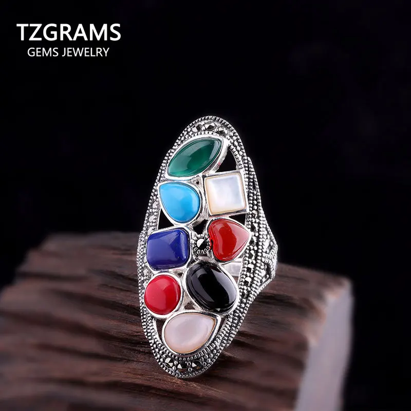 

Женское большое регулируемое кольцо из серебра 925 пробы с натуральным камнем