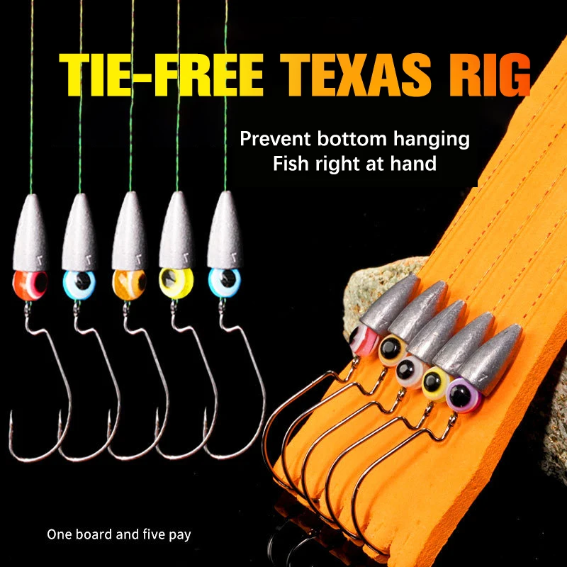 

5pcs/Lot Texas Rig Set Hooks For Bass Fish Carolina Fishing Tackle Kit Fishhooks Bait Set Fishing Lures Worm Fishing Hook Lure