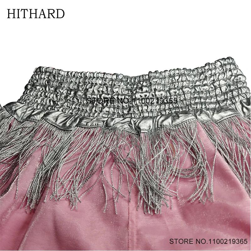 Шорты для бокса мужчин и женщин атласные боксерские штаны с розовыми кисточками