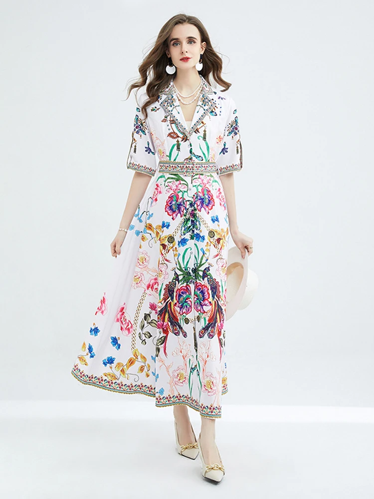 

Женское модельное длинное платье, винтажное праздничное Повседневное платье макси с коротким рукавом и принтом, лето 2023