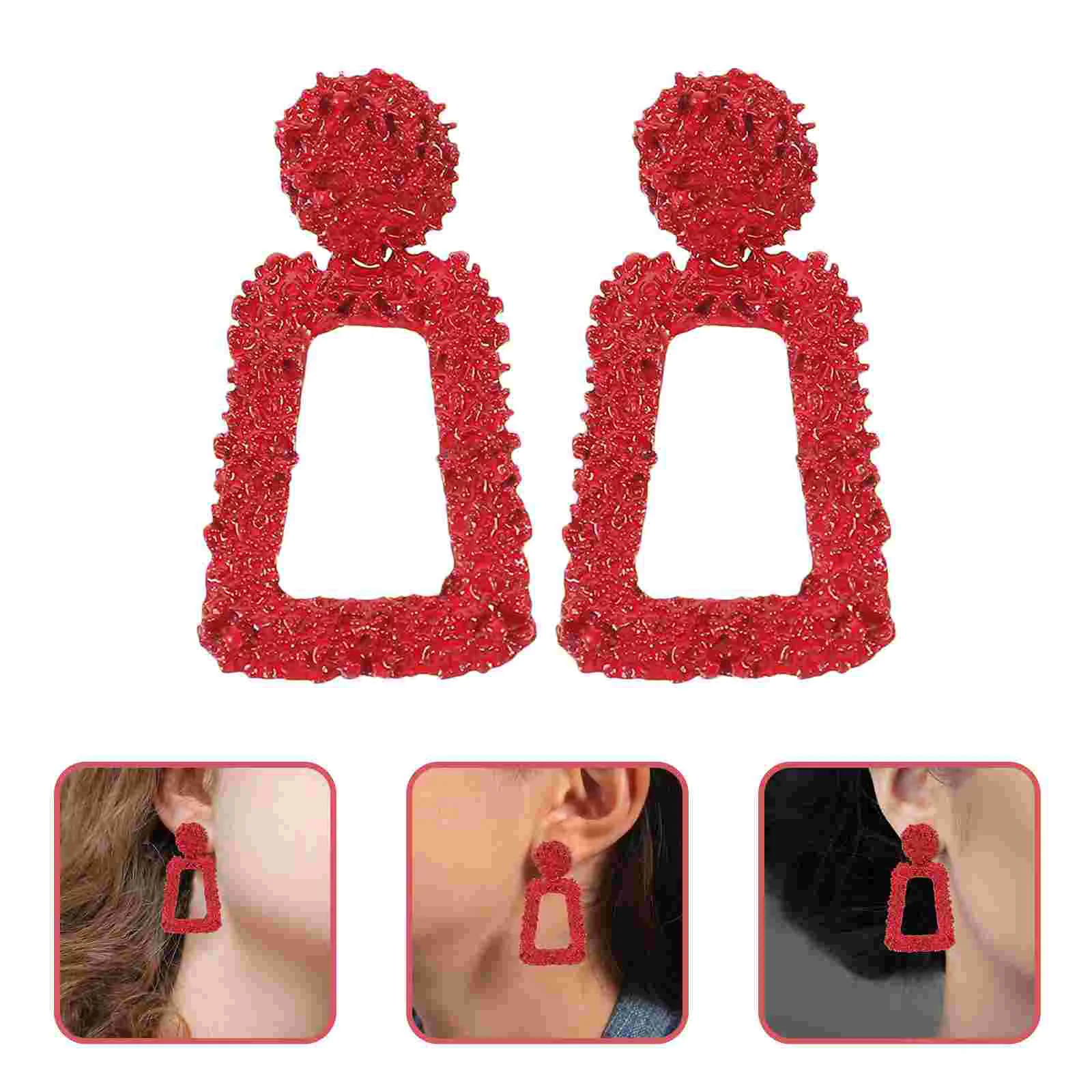 

Earring Women Stud Earrings Woman Jewelry Spray Red Alloy Dangle Miss Statement