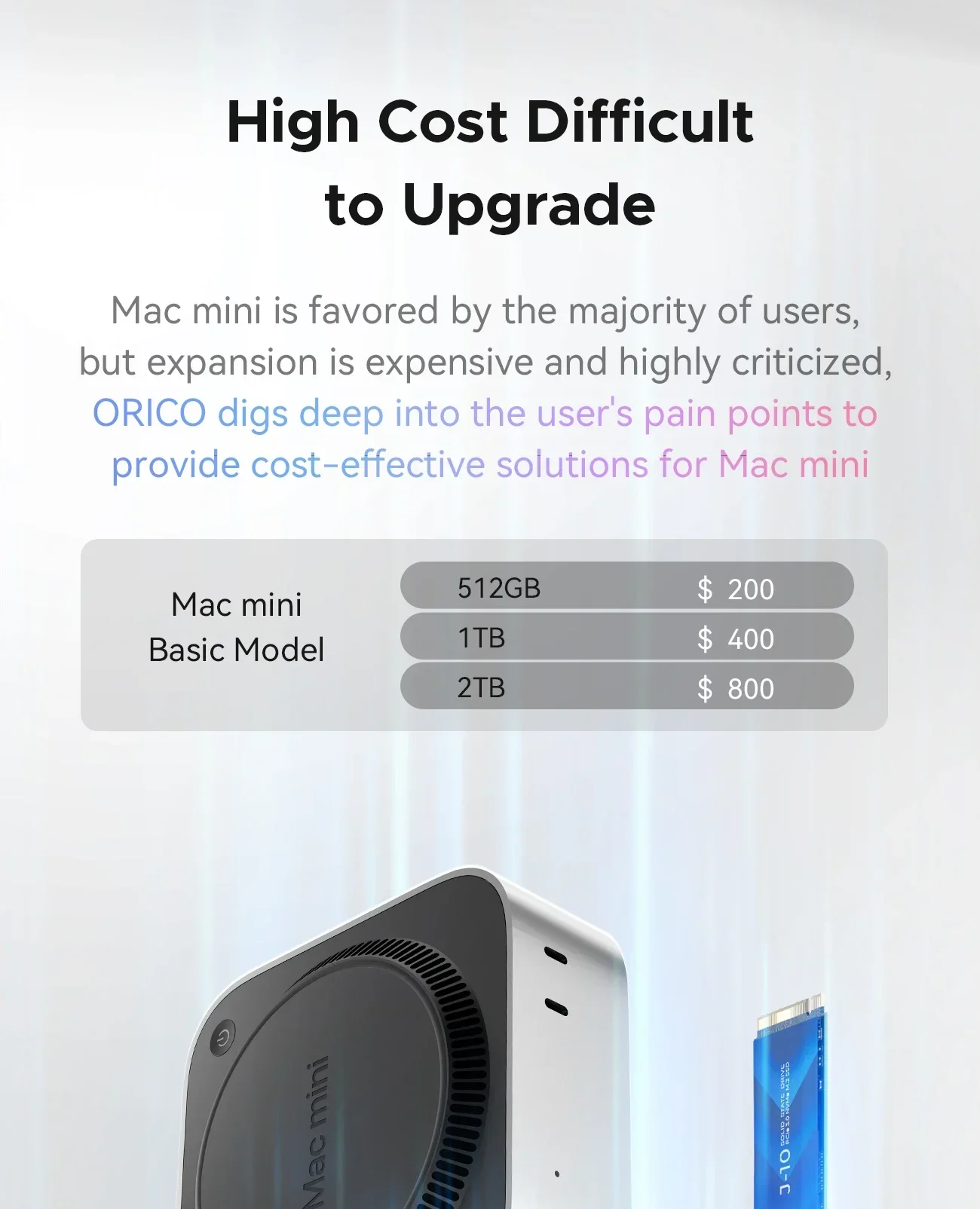 Фото ORICO Mini Dock SSD Enclosure Док-станция с подставкой USB3.2 Gen2 Type C Dock Встроенная подставка SSD 512G 1T 2T 4T Mac mini M4 №4
