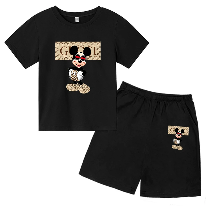 

2022 Summer Print Boys Girls Cute Cartoon Street Casual Round Neck Short Sleeves + Shorts Children's Fashion Sports Suit T Shirt