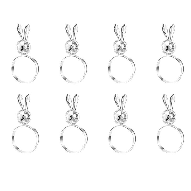 

8Pcs Bunny Napkin Ring Easter Serviette Rings Holder Bunny Ear Napkin Rings Crystal Napkin Ring For Easter Table Decor