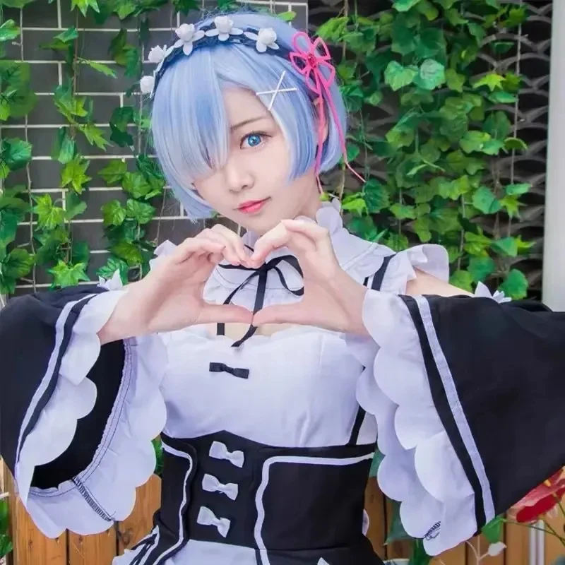 Фото Костюм горничной Рем из аниме Re:Zero Kara Hajimeru Isekai Seikatsu, парик, фартук, платье, костюмы на Хэллоуин для девочек 8-17 лет. №5