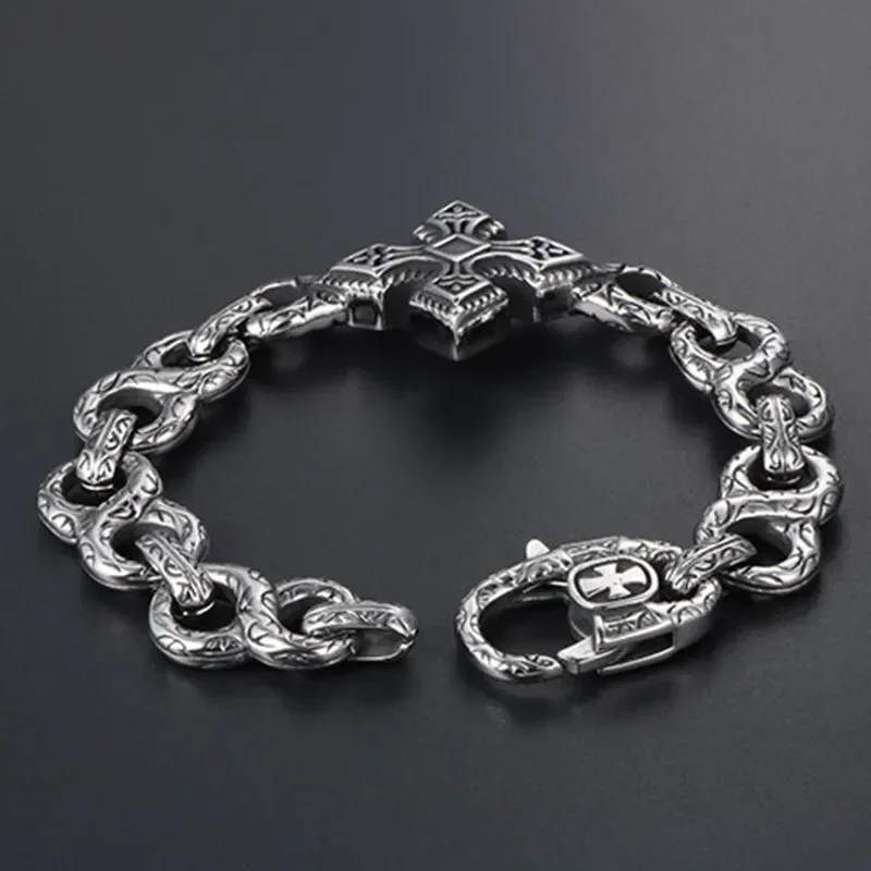 Мужской модный ретро-браслет CHUANGCHENG властителя панк с крестом из нержавеющей
