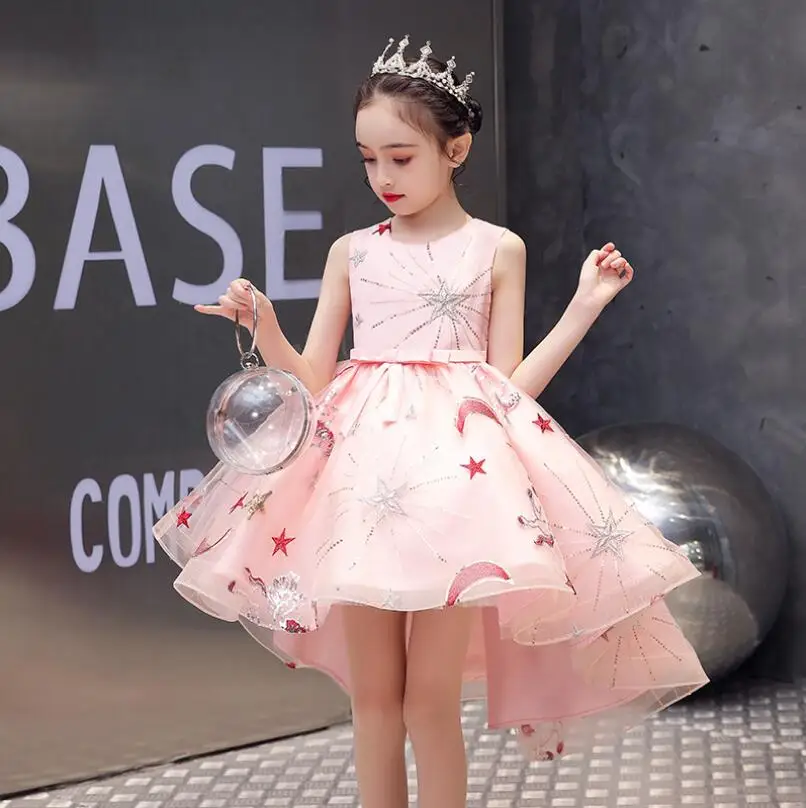 

Summer 4-12 Kids Dress For Girls Star Sequins Wedding Party Tailing Frock Elegant Princess Sleeveless Children Dresses 1263