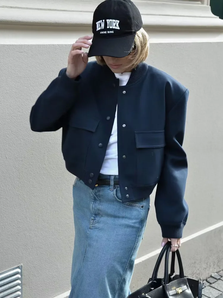 

SLTNX Woman Jackets for Women 2023 Autumn New In Outerwears O-Neck Long Sleeve with Pockets Ladies Chic Casual Coats